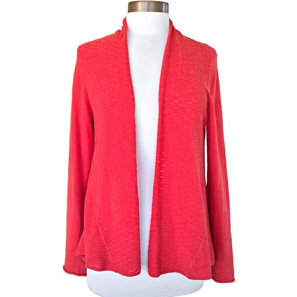 EILEEN FISHER Red Organic Cotton Cashmere Textured  Cardigan Sweater Size Medium - Picture 1 of 9